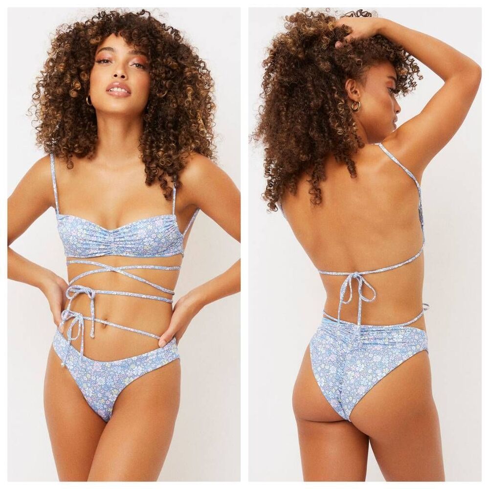 Frankie's Bikinis Light Blue Floral Wrap Bikini Set